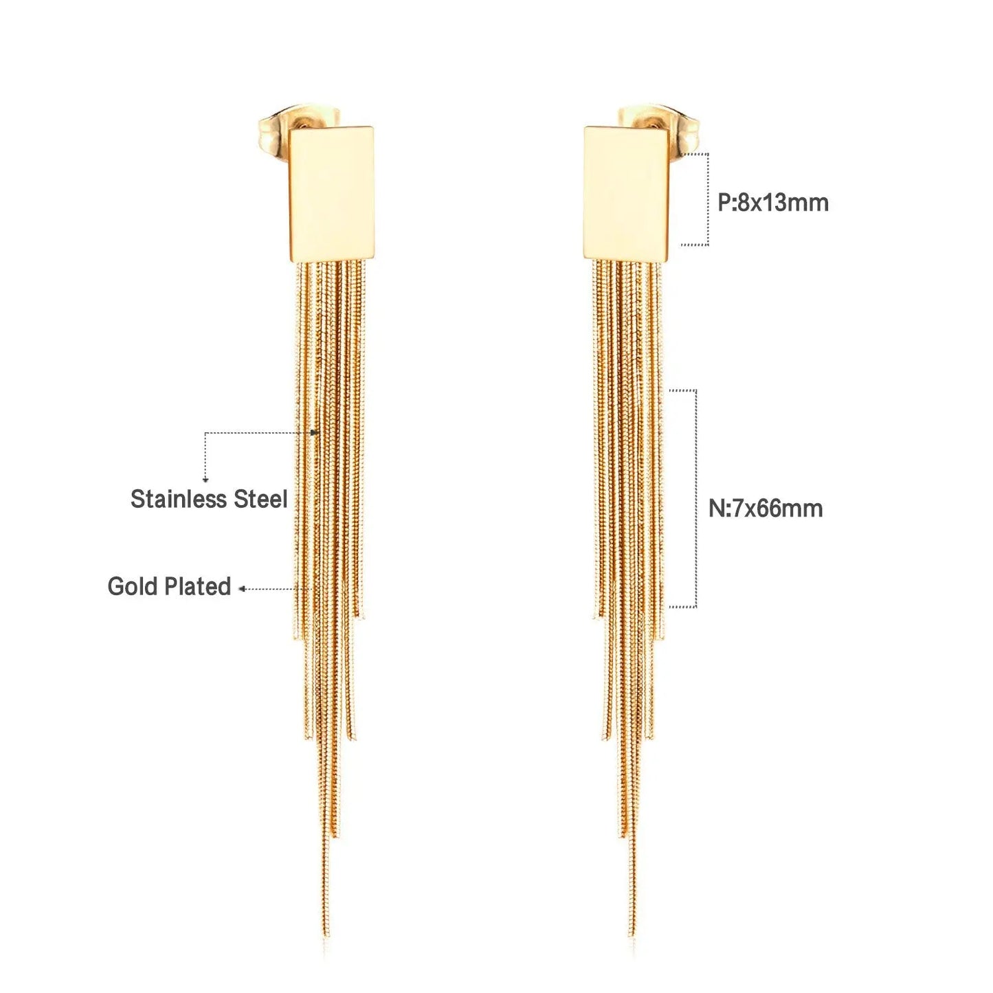 Long Chain Tassel Earrings Women's Gold Color Stainless Steel Drop Earrings Korean Fashion Party Jewelry Wholesale asonjewelry