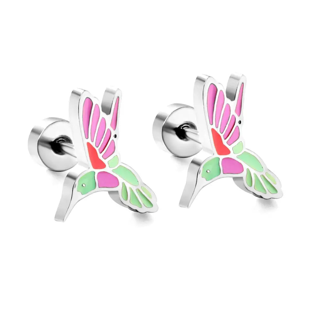 Cute Girls's Earrings Acrylic Design Animals Piercing Butterflies Stainless Steel Penguin Childlike серьги brinco asonjewelry