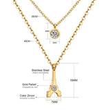 Double Layer Chain Pendants Necklaces For Women Girls Gold Color Silver Tone Stainless Steel CZ Crystal Round Choker