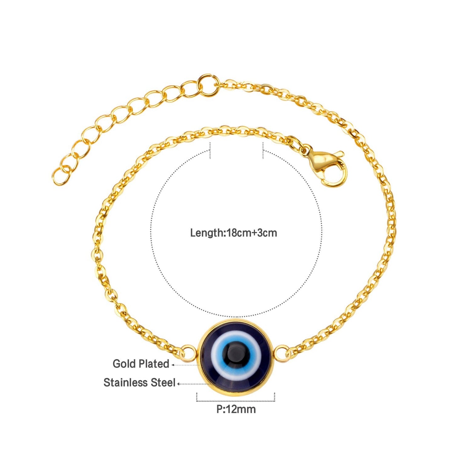 ASON Gold Color Stainless Steel Blue Eye Cubic Zirconia Anti-allergy Chain Bracelets Bangle For Women Men Fashion Jewelry asonjewelry