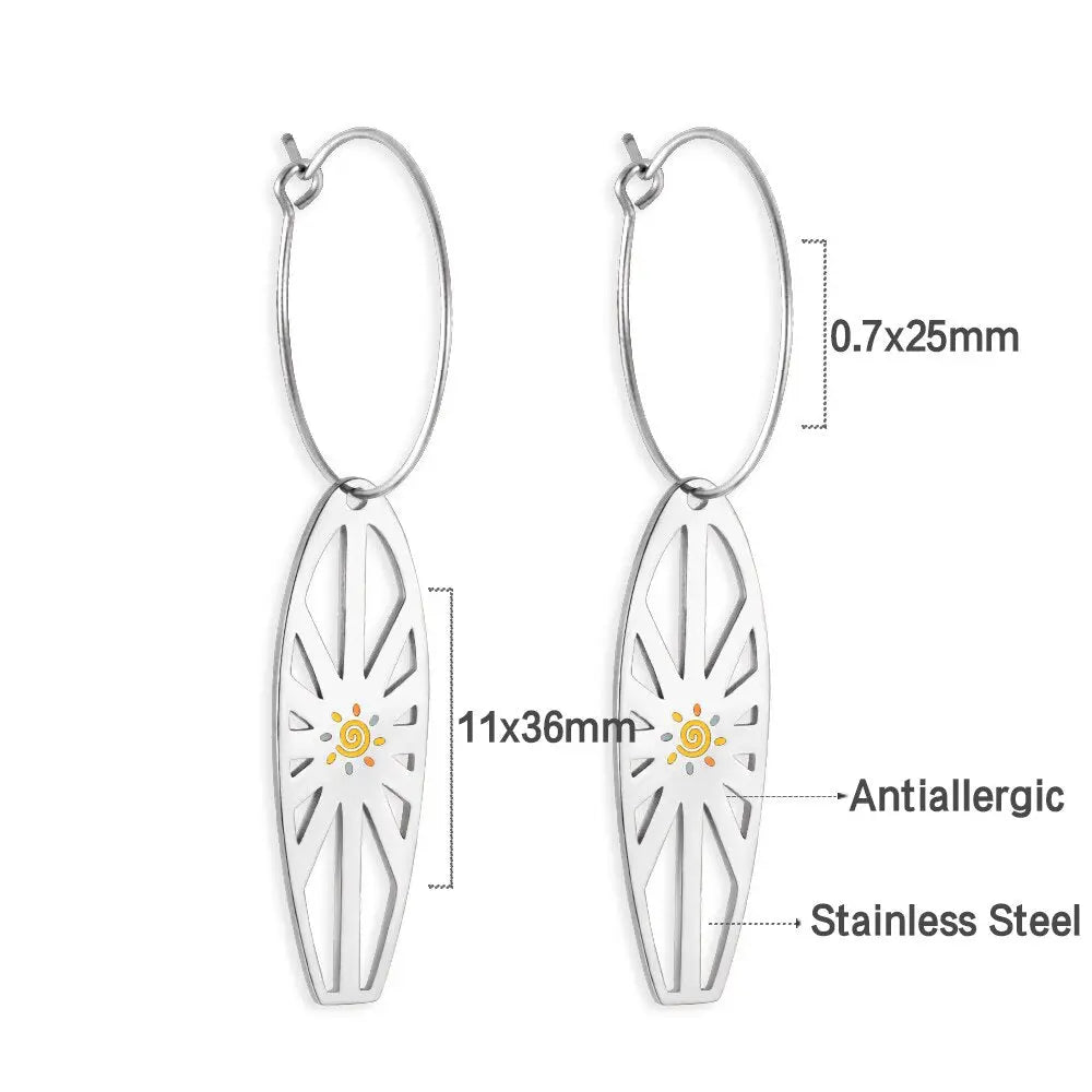 Summer Stainless Steel Geometric Hoop Earrings Minimalist Fan Leaf Shape Unusual Beach Waterproof Jewelry For Women asonjewelry