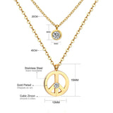 Double Layer Chain Pendants Necklaces For Women Girls Gold Color Silver Tone Stainless Steel CZ Crystal Round Choker