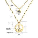 Double Layer Chain Pendants Necklaces For Women Girls Gold Color Silver Tone Stainless Steel CZ Crystal Round Choker
