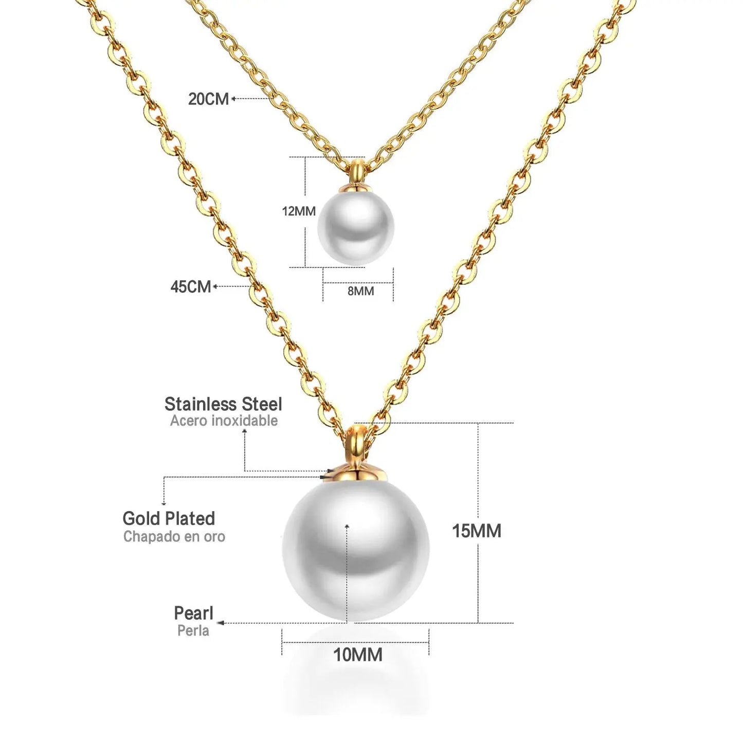 Double Layer Chain Pendants Necklaces For Women Girls Gold Color Silver Tone Stainless Steel CZ Crystal Round Choker asonjewelry