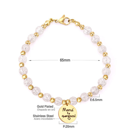 ASON Mixed Color Ball Beaded Engrave MaMa Bracelets Bangles Gold Color Stainless Steel For Women Birthday Mother's Day Gift asonjewelry