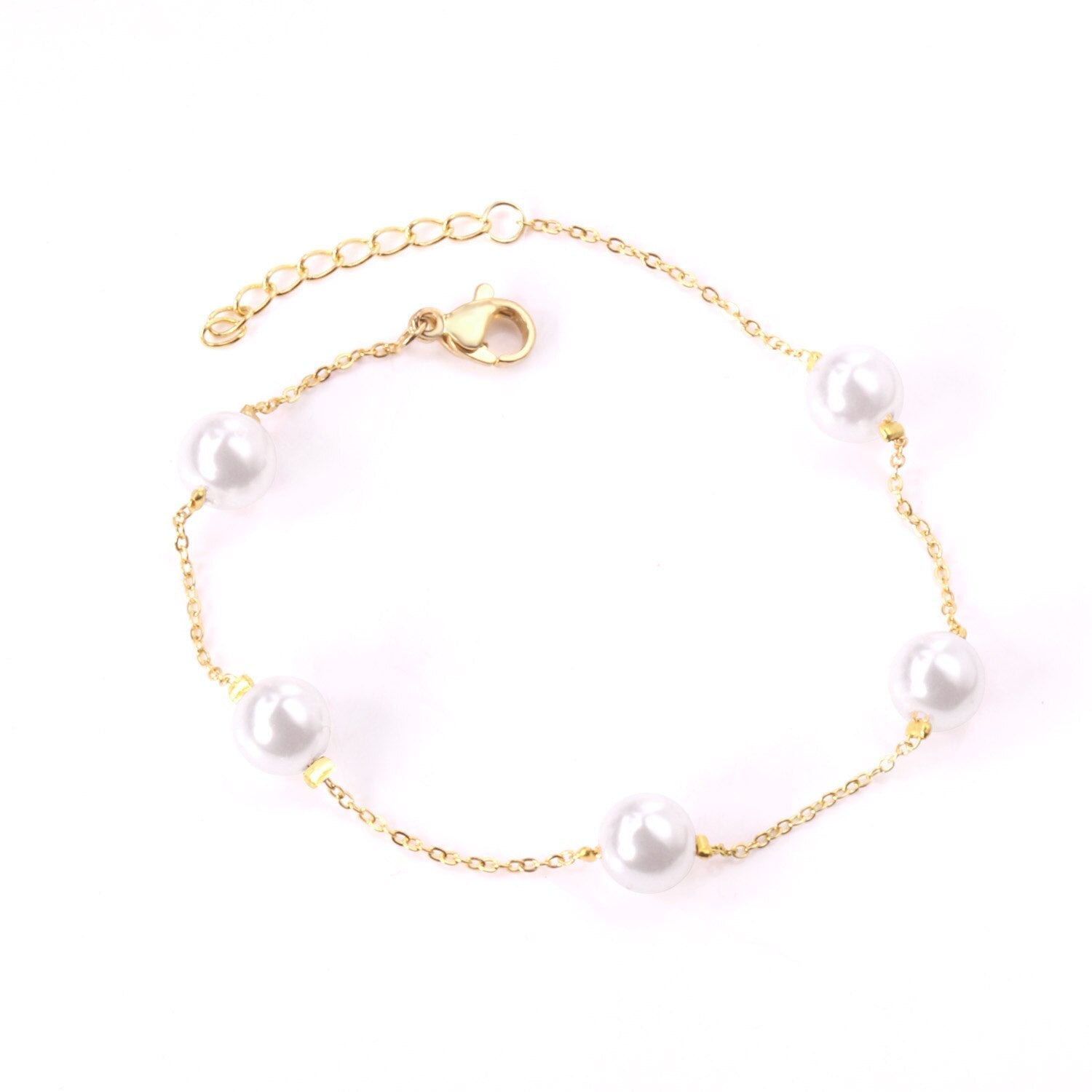ASON Adjustable Imitation Pearl Chain Bracelets Bangles for Women Gold Color Stainless Steel Extender Fashion Jewelry Gift asonjewelry
