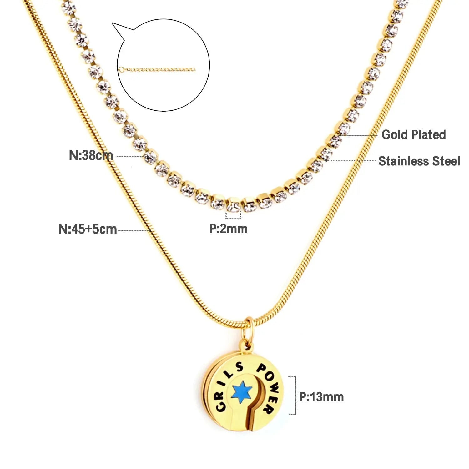 Chic Women Doulbe Layer Necklace Shell Black Drip Oil Charm Gold Color Stainless Steel Snake Chain For Girls asonjewelry