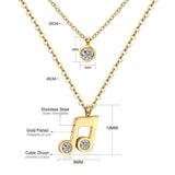 Double Layer Chain Pendants Necklaces For Women Girls Gold Color Silver Tone Stainless Steel CZ Crystal Round Choker