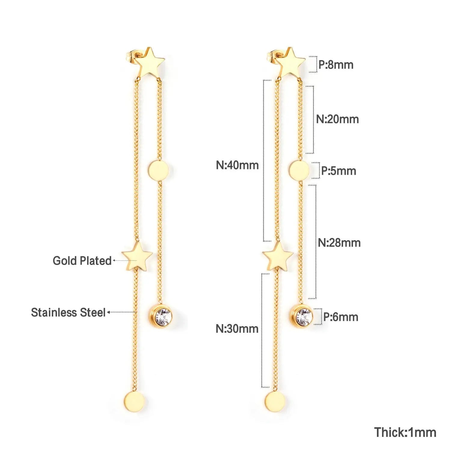 New Crystal Stars Coin Long Tassel Dangle Earrings For Women Girls Stainless Steel Trending Korean Fashion Jewelry asonjewelry