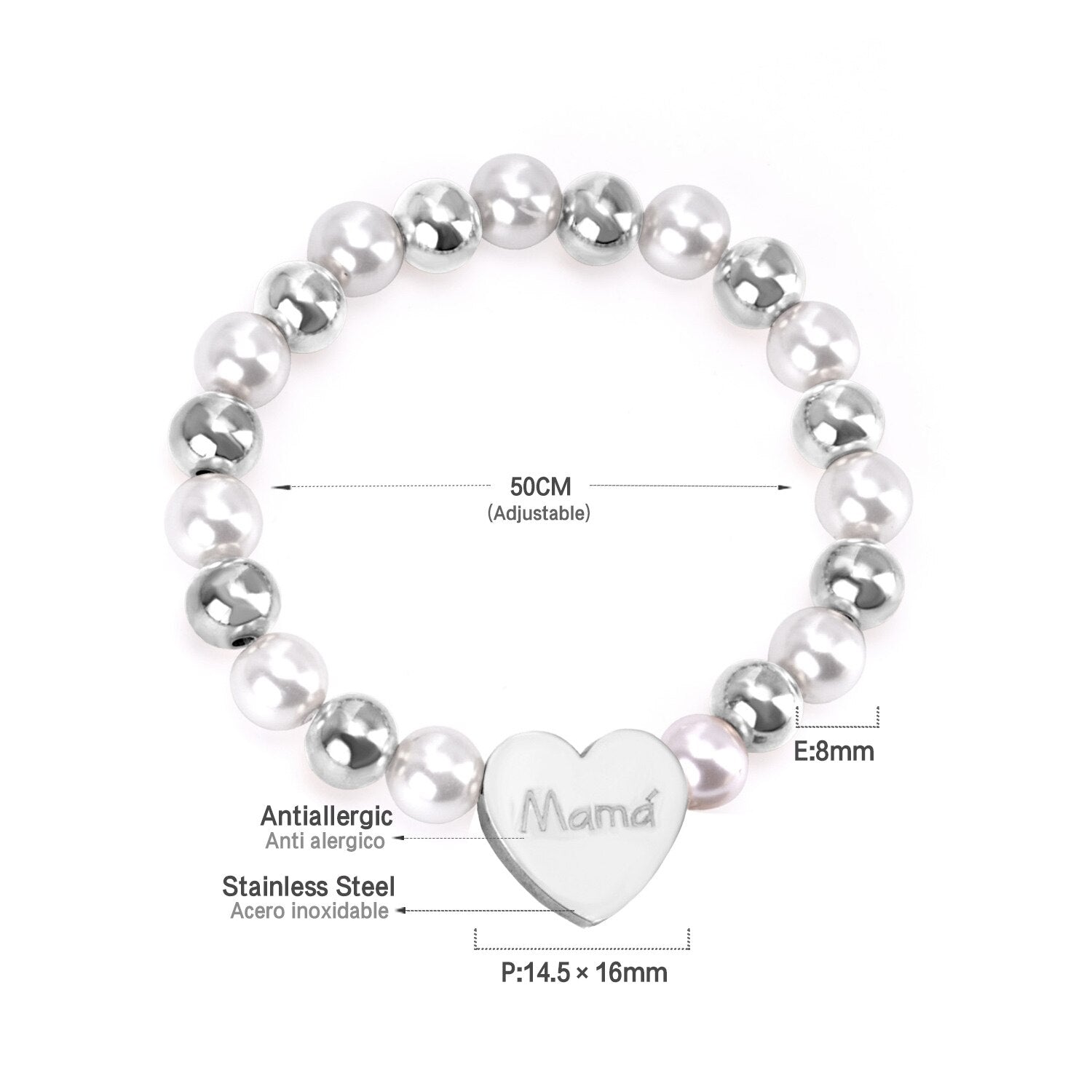 ASON Mixed Color Ball Beaded Engrave MaMa Bracelets Bangles Gold Color Stainless Steel For Women Birthday Mother's Day Gift asonjewelry