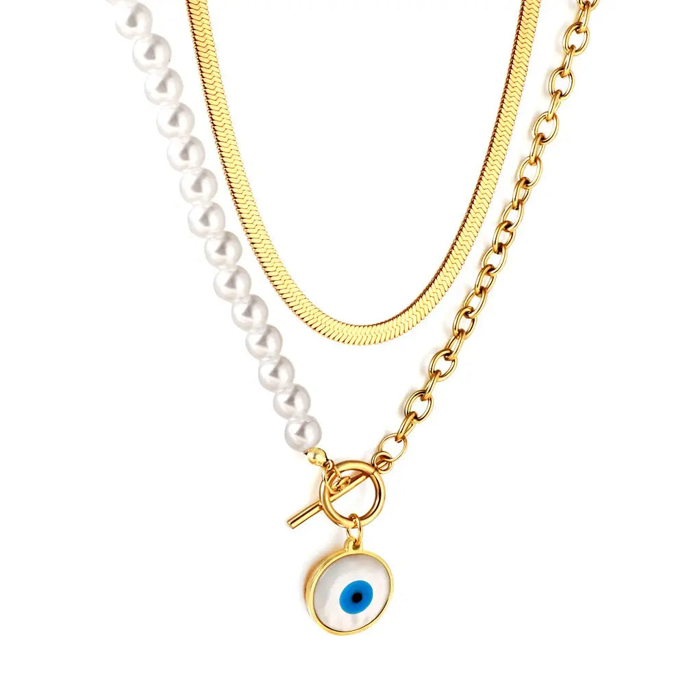 Snake Chain Double Layer New Design Evil Eyes Collier For Woman OT Chain Necklaces Trendy Products 2022 Lucky Girls asonjewelry