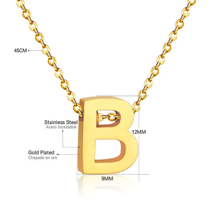 ASON Delicate Classic Style Initial 26 Letters Alphabet Chain Pendant Necklace Stainless Steel Gold Color Jewelry Chokers asonjewelry