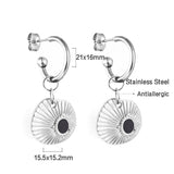Vintage Hexagon Blue Evil Eye Dangle Hoop Earrings Women Gold Color Stainless Steel Minimalist Turkey Cute Lady Huggie