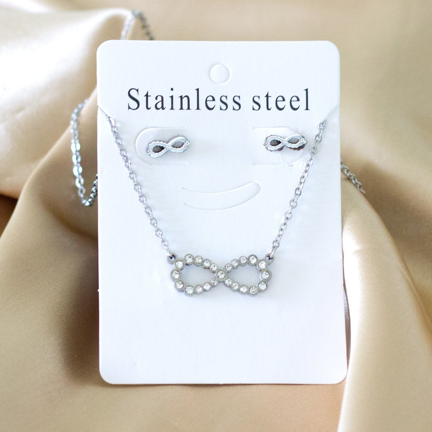 ASON 316L Stainless Steel Cubic Zirconia Dainty Infinity Pendant Necklace with Earrings Jewelry Set for Women Party Gift asonjewelry