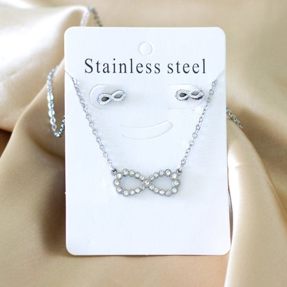 ASON 316L Stainless Steel Cubic Zirconia Dainty Infinity Pendant Necklace with Earrings Jewelry Set for Women Party Gift asonjewelry