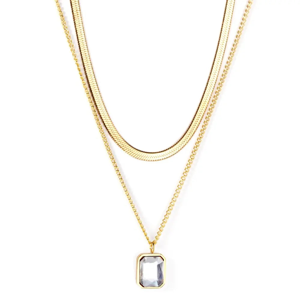 Women Luxury Square AAA Zirconia Double Chain Necklace Flat Snake Chains 18K Gold Plated Classic Decor For Party asonjewelry