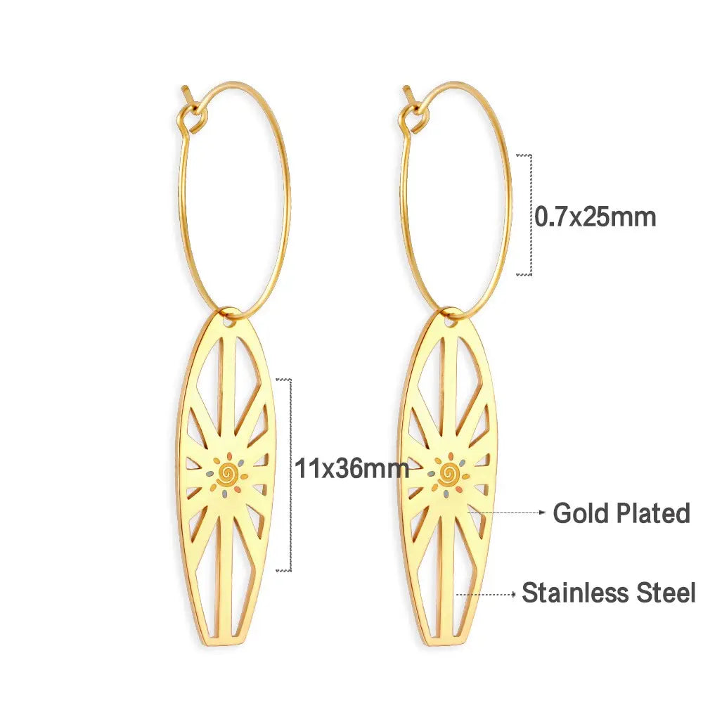 Summer Stainless Steel Geometric Hoop Earrings Minimalist Fan Leaf Shape Unusual Beach Waterproof Jewelry For Women asonjewelry