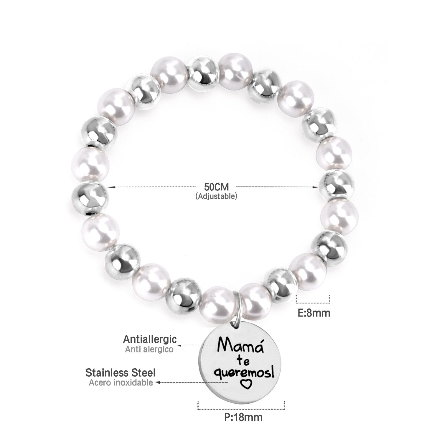 ASON Mixed Color Ball Beaded Engrave MaMa Bracelets Bangles Gold Color Stainless Steel For Women Birthday Mother's Day Gift asonjewelry