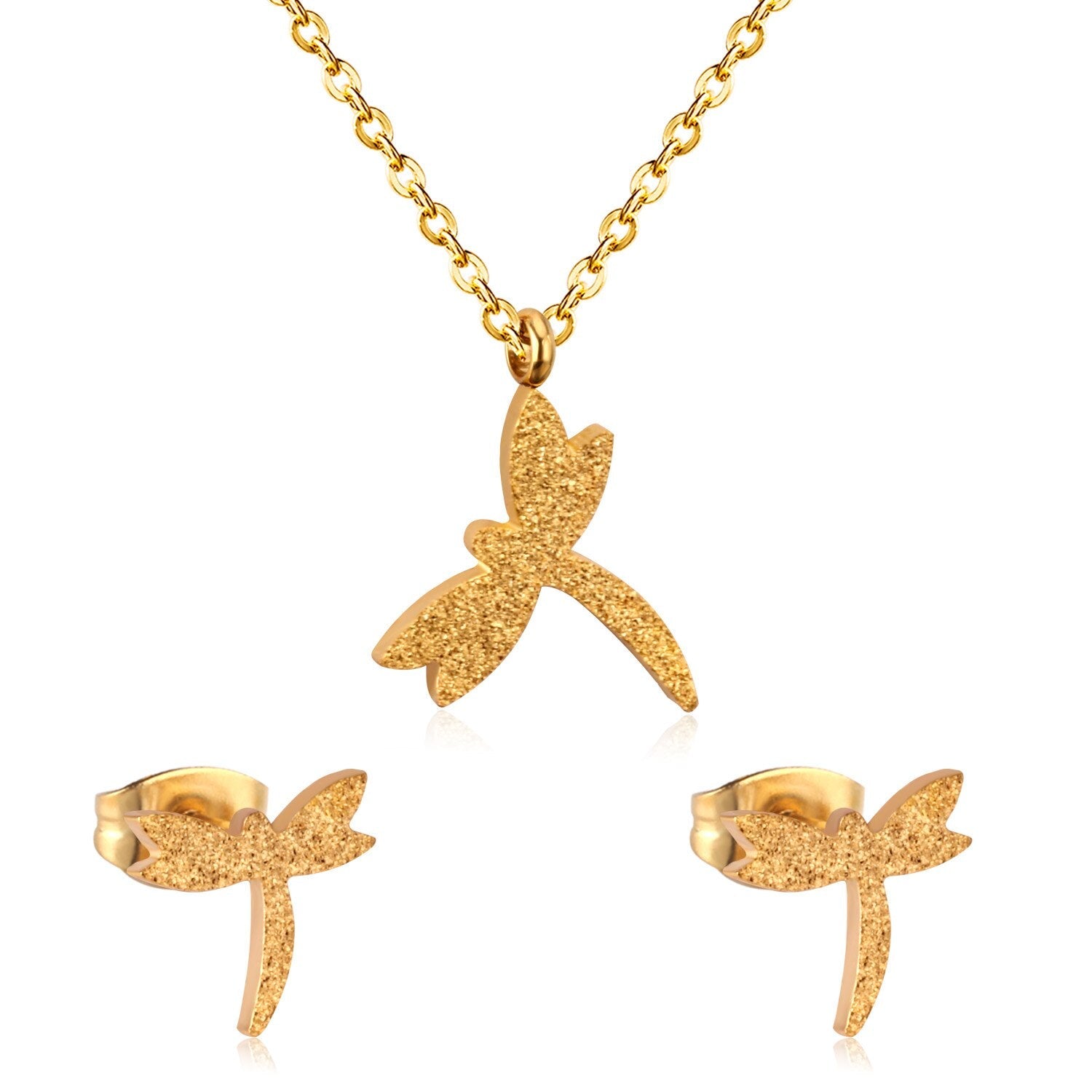 ASON Dragonfly Necklace Earrings Jewelry Set Stainless Steel Gold Color Animal Pendants Necklaces Statement Fashion Jewelry asonjewelry