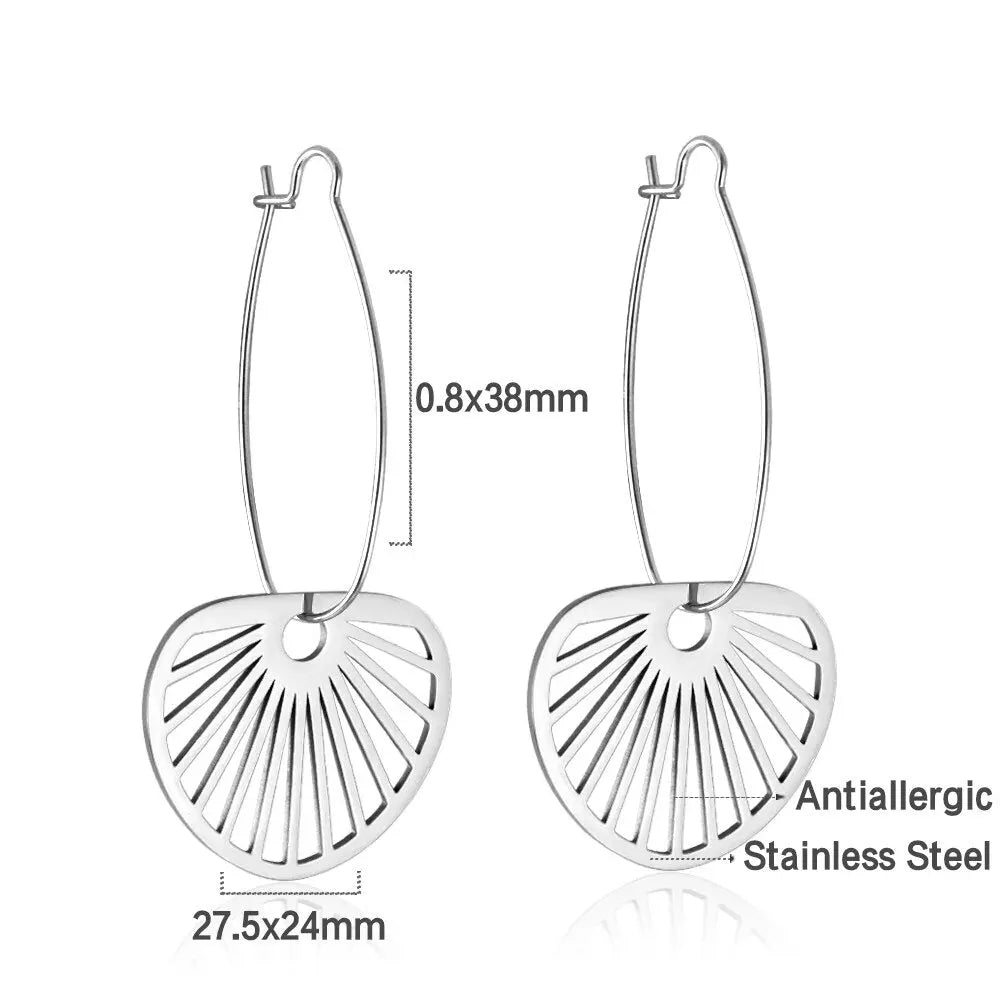 Summer Stainless Steel Geometric Hoop Earrings Minimalist Fan Leaf Shape Unusual Beach Waterproof Jewelry For Women asonjewelry
