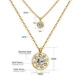 Double Layer Chain Pendants Necklaces For Women Girls Gold Color Silver Tone Stainless Steel CZ Crystal Round Choker