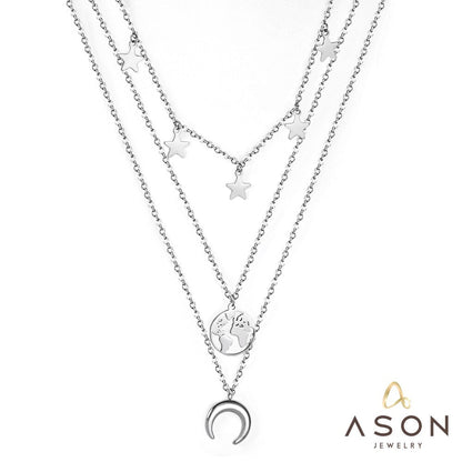 ASON Moon and Star Pendant Multi-layer Necklace 316L Stainless Steel Fashion Chains for Women Party Gift Jewelry Accessory asonjewelry