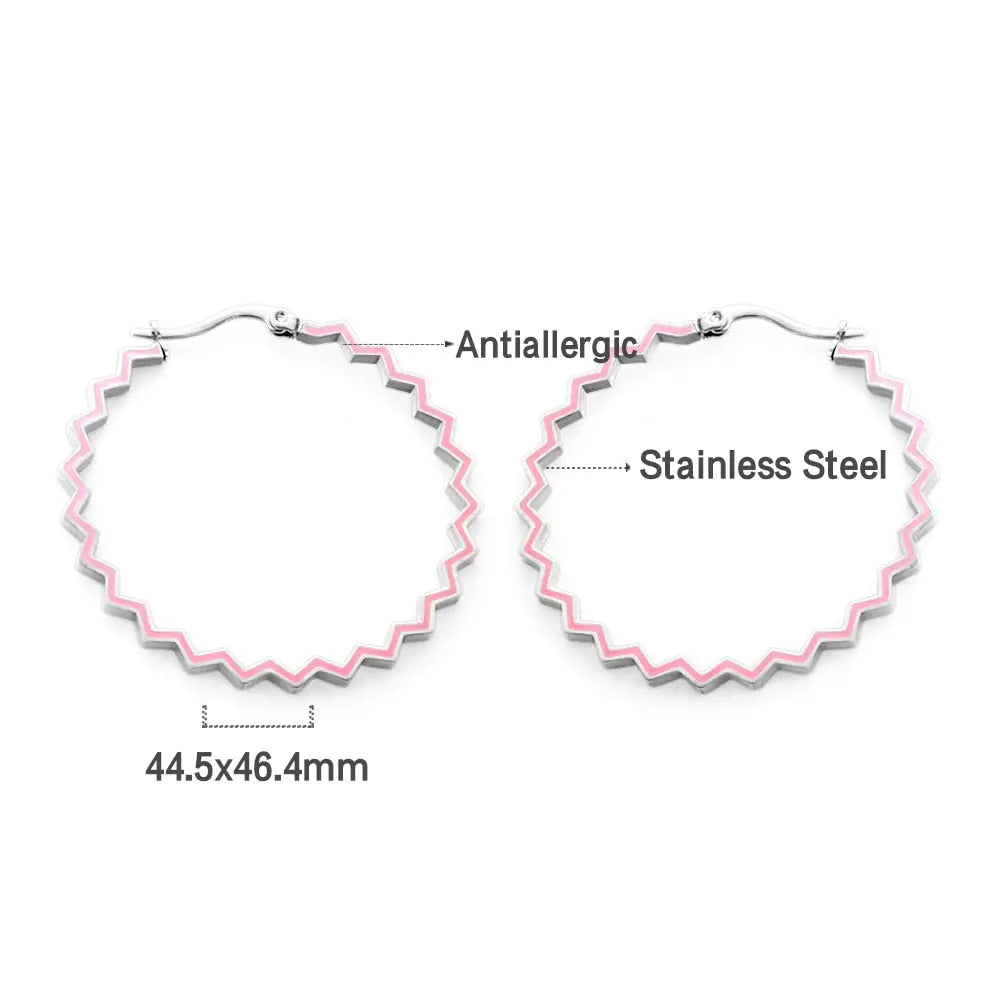 Bohemia Metal Large Wave Shape Hoop Earrrings Stainless Steel Blue Pink Color Irregular Ear Boho Jewelry Gifts for her asonjewelry