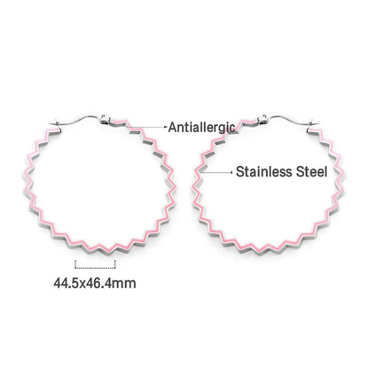 Bohemia Metal Large Wave Shape Hoop Earrrings Stainless Steel Blue Pink Color Irregular Ear Boho Jewelry Gifts for her asonjewelry