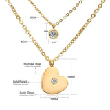 Double Layer Chain Pendants Necklaces For Women Girls Gold Color Silver Tone Stainless Steel CZ Crystal Round Choker
