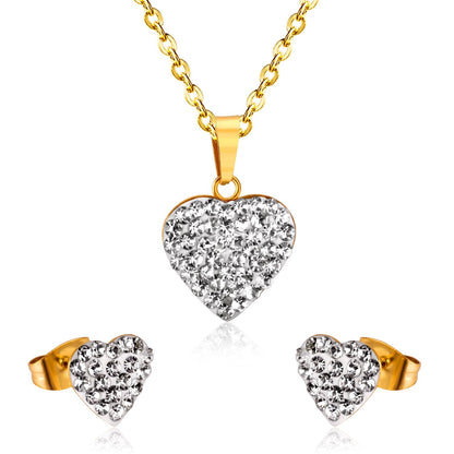 ASON Love's Heart Cubic Zirconia Pendant Necklace Earring Fashion Party Wedding Accessories Stainless Steel Necklaces asonjewelry