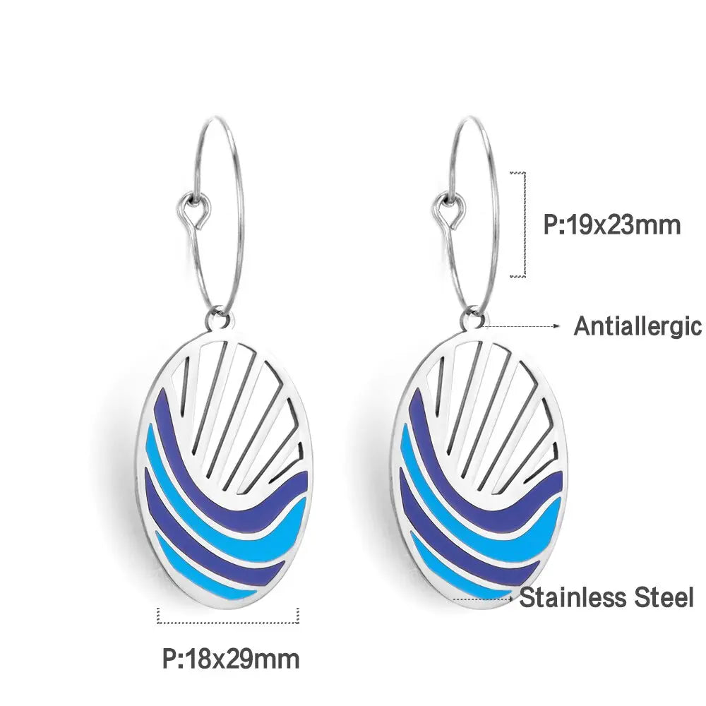 Summer Stainless Steel Geometric Hoop Earrings Minimalist Fan Leaf Shape Unusual Beach Waterproof Jewelry For Women asonjewelry