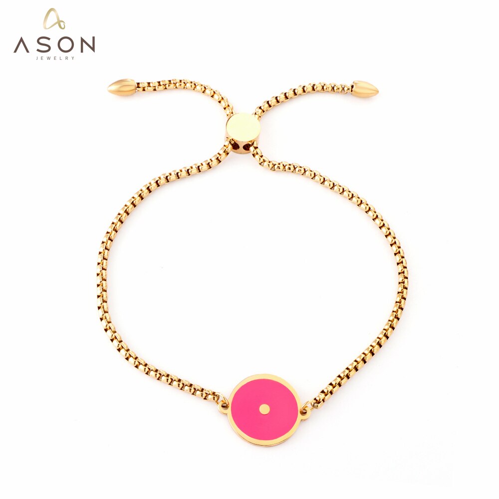 ASON 28 cm Pink Round Shape Accessory BraceletsTrendy Gold Color Stainless Steel For Women Daily Wear Jewelry Adjustable asonjewelry