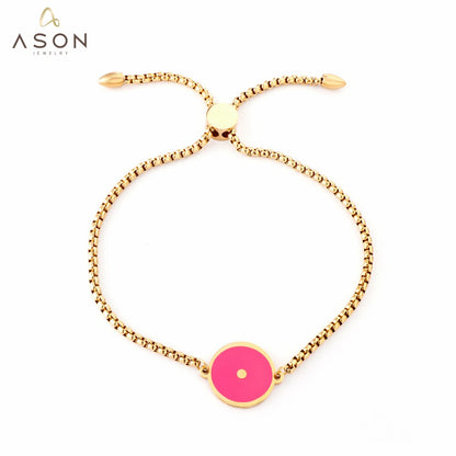 ASON 28 cm Pink Round Shape Accessory BraceletsTrendy Gold Color Stainless Steel For Women Daily Wear Jewelry Adjustable asonjewelry