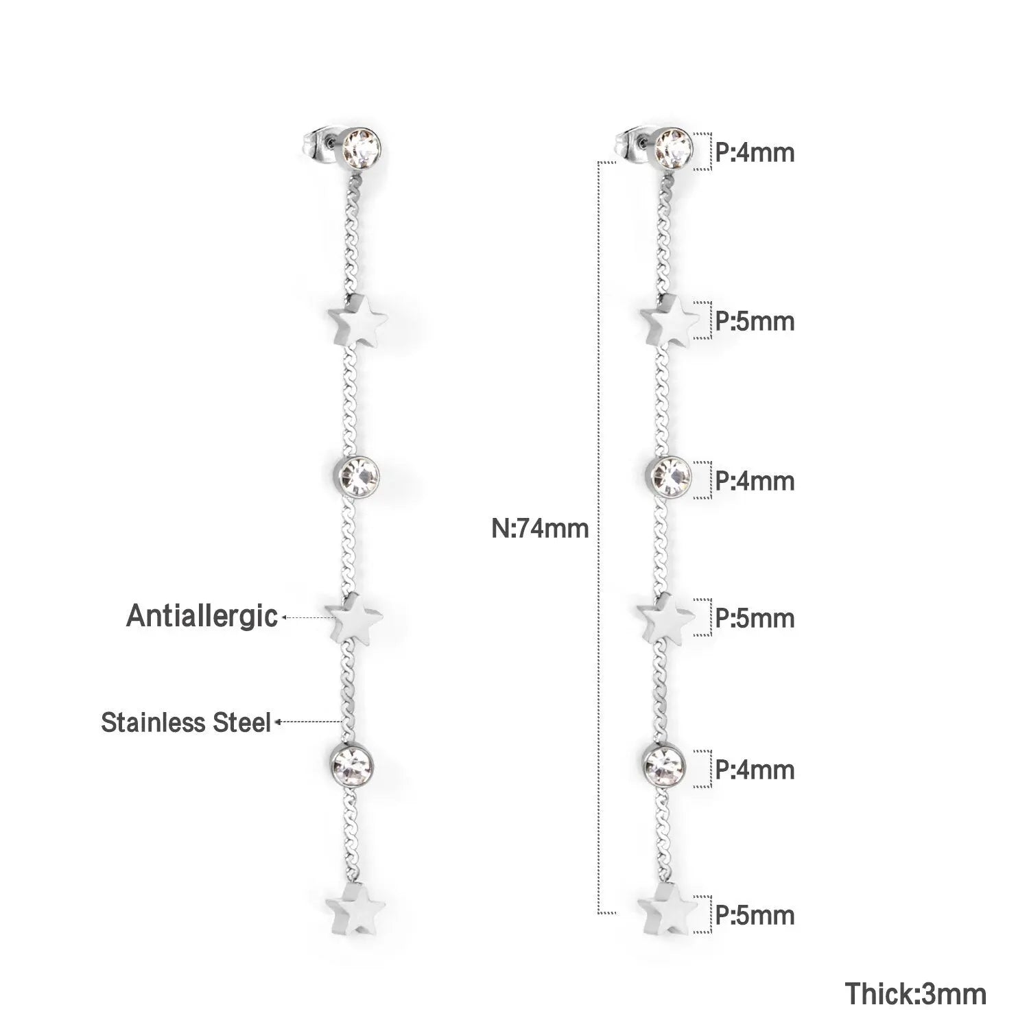 New Crystal Stars Coin Long Tassel Dangle Earrings For Women Girls Stainless Steel Trending Korean Fashion Jewelry asonjewelry