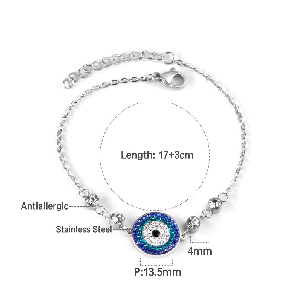 ASON Gold Color Stainless Steel Blue Eye Cubic Zirconia Anti-allergy Chain Bracelets Bangle For Women Men Fashion Jewelry asonjewelry
