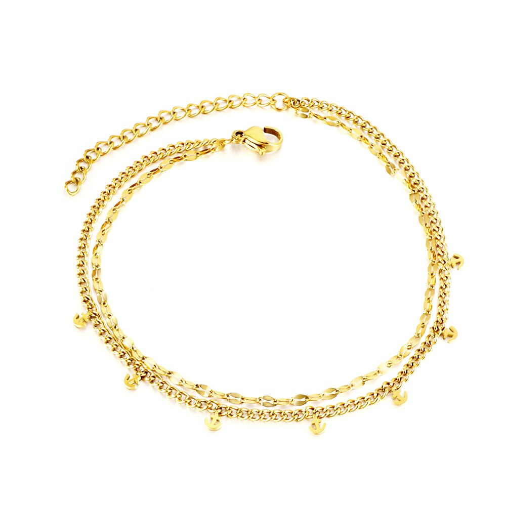 ASON Trendy Anchor Accessories Multi-layer Link Chains Anklets Gold Color Stainless Steel For Women Girl Foot Jewelry Party asonjewelry