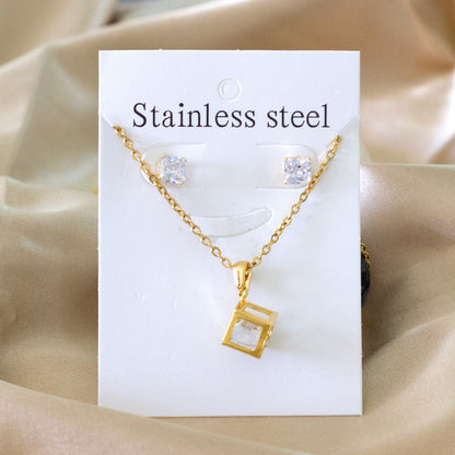ASON 316L Stainless Steel Gold Bridal Wedding African Jewelry Set for Women 2019 Square Necklace Pendant Small Stud Earring asonjewelry