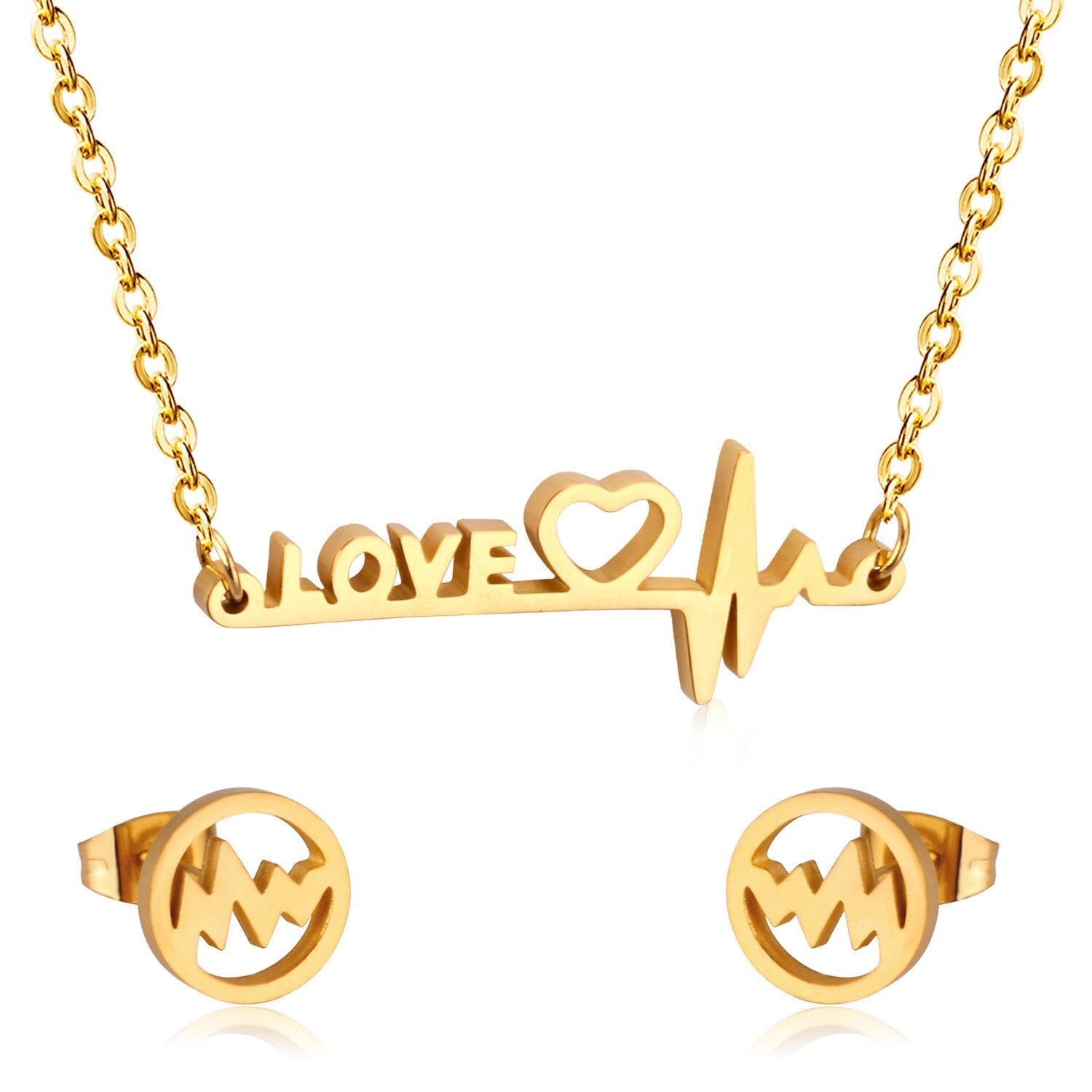 ASON 316L Stainless Steel Bridal Wedding Letters Love Jewelry Sets for Women Necklace Pendant Small Stud Earrings asonjewelry