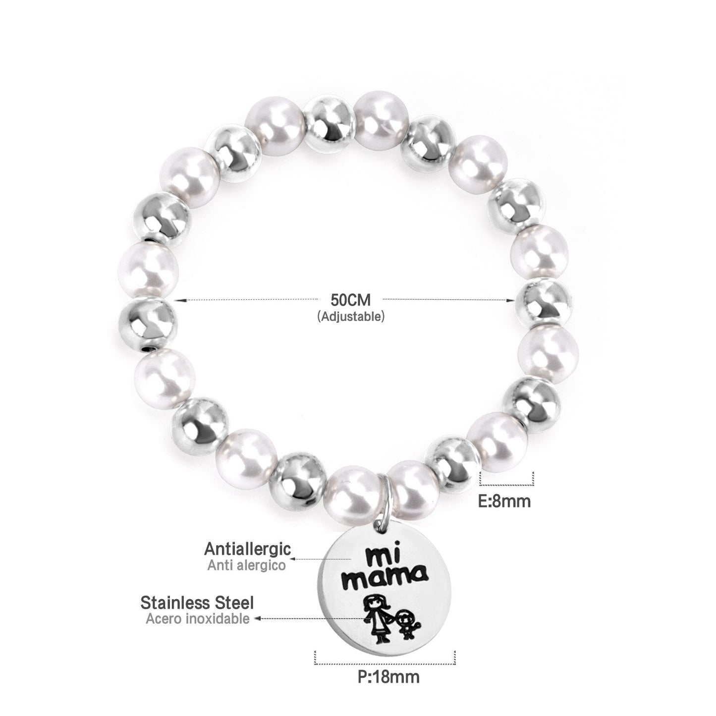 ASON Mixed Color Ball Beaded Engrave MaMa Bracelets Bangles Gold Color Stainless Steel For Women Birthday Mother's Day Gift asonjewelry