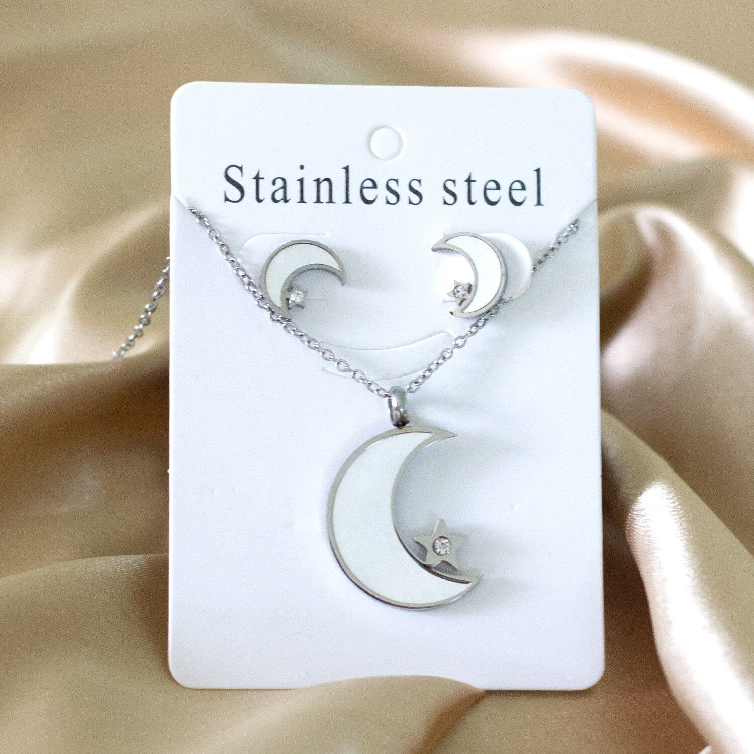 ASON Moon Star Shell 316L Stainless Steel Bridal Wedding Jewelry Sets for Women 2019 Necklace Pendant Small Stud Earring asonjewelry