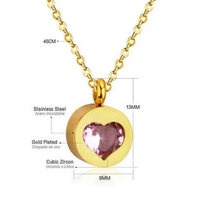 ASON Heart Cubic Zirconia Round Pendants Stainless Steel Chains Necklace Gold Color Accessories Wholesale Daily Wear Choker asonjewelry