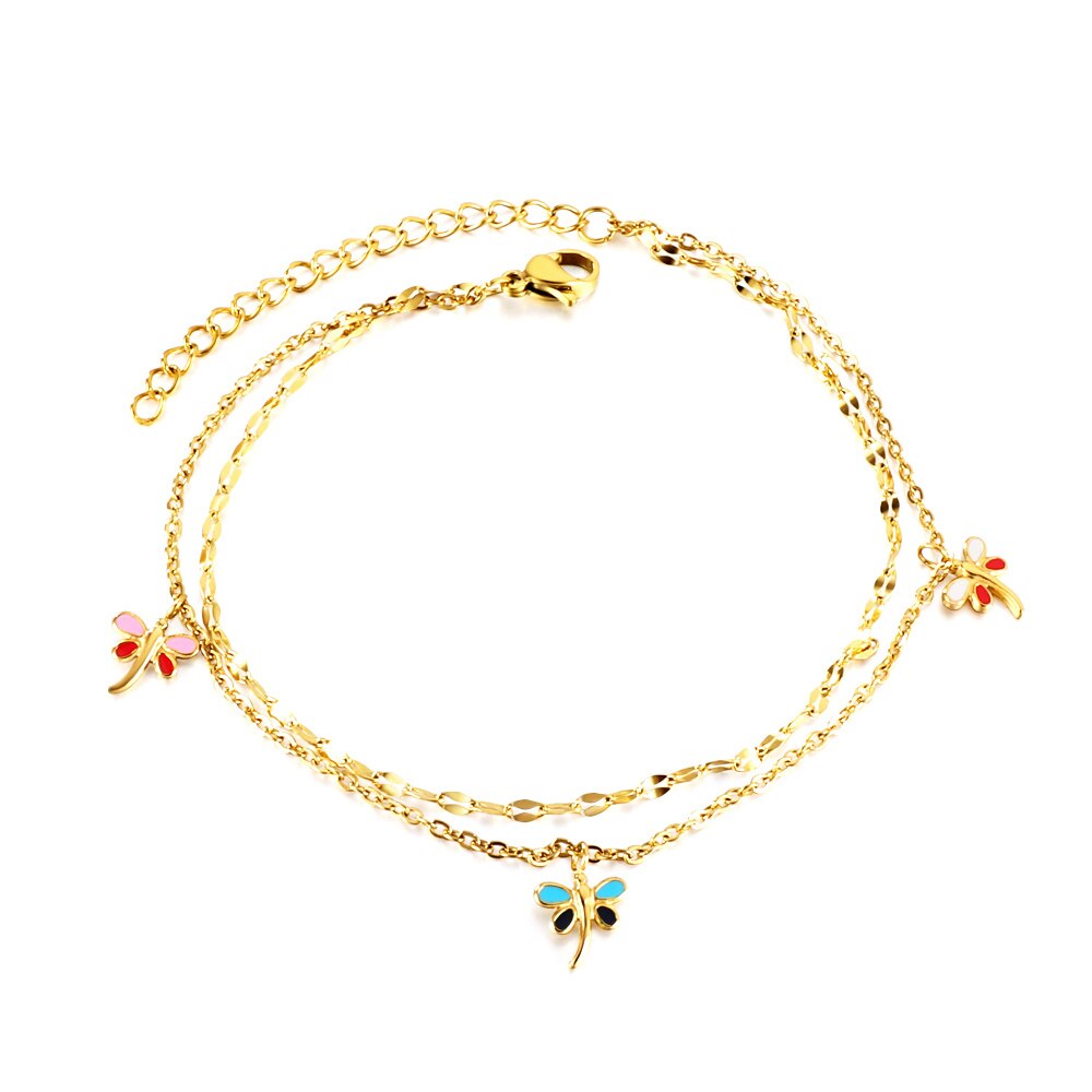 ASON Trendy Dragonfly Mixed Color Accessories Multi-layer Chains Anklet Gold Color Stainless Steel For Women Foot Jewelry asonjewelry