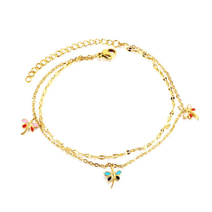 ASON Trendy Dragonfly Mixed Color Accessories Multi-layer Chains Anklet Gold Color Stainless Steel For Women Foot Jewelry asonjewelry