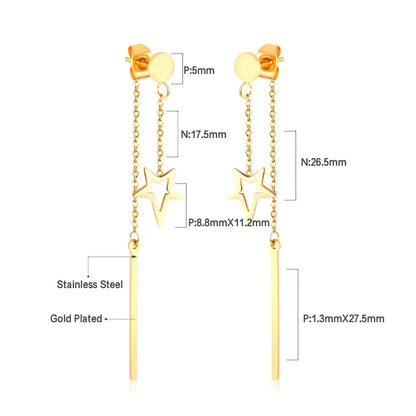 New Crystal Stars Coin Long Tassel Dangle Earrings For Women Girls Stainless Steel Trending Korean Fashion Jewelry asonjewelry