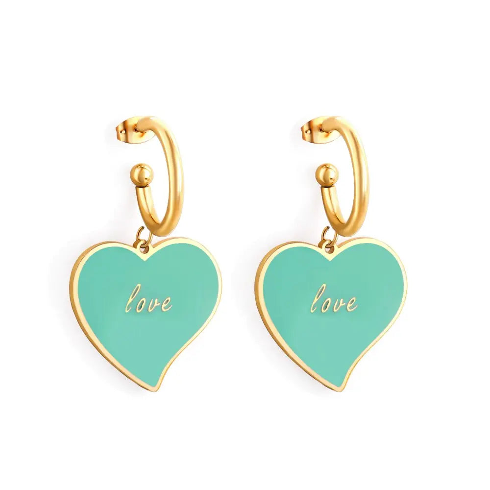 New Design 2022 Exquisite Heart Shape Dangle Earrings Hoop Drop Earrings Green Acrylic Vintage pendientes For Women asonjewelry