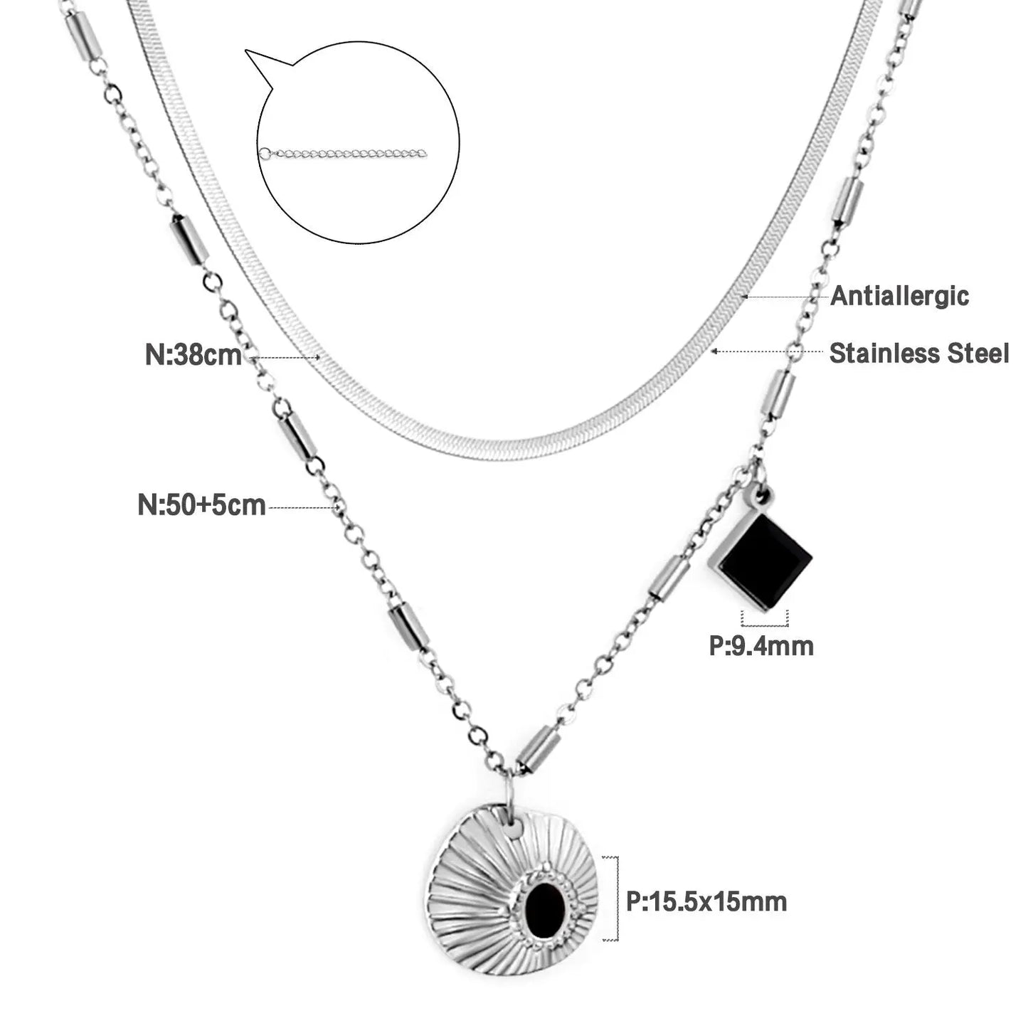 Chic Women Doulbe Layer Necklace Shell Black Drip Oil Charm Gold Color Stainless Steel Snake Chain For Girls asonjewelry