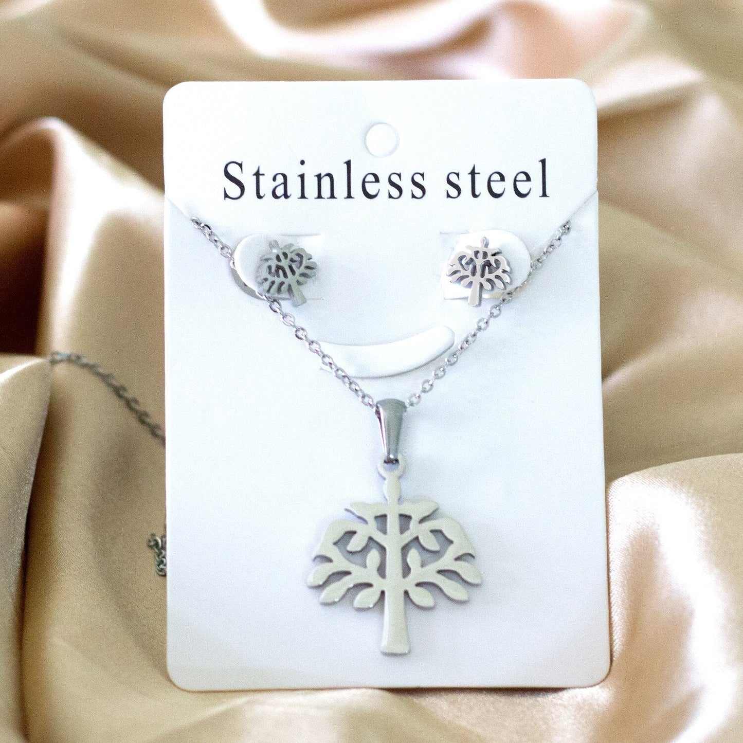 ASON Top 316L Stainless Steel Gold Color Jewelry Sets for Women 2019 Plant Pendant Necklace Small Stud Earrings for Femme asonjewelry