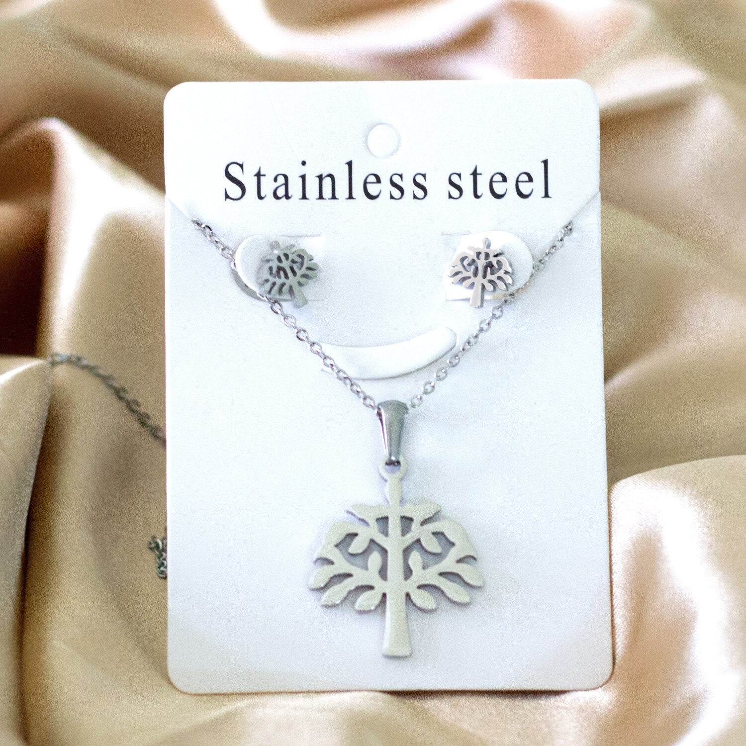 ASON Top 316L Stainless Steel Gold Color Jewelry Sets for Women 2019 Plant Pendant Necklace Small Stud Earrings for Femme asonjewelry