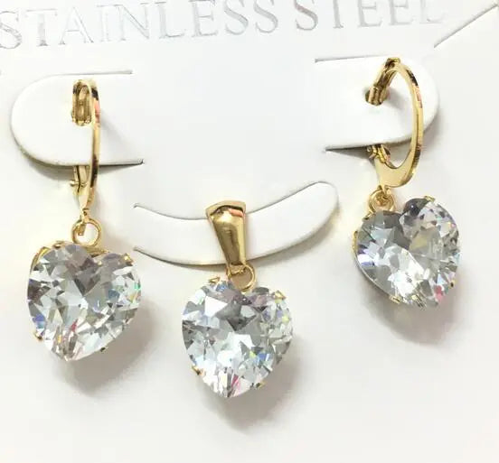 Heart Shape Luxury Jewelry Sets For Woman Dangle AAA Zirconia Earrings With Heart Fairy Aesthetic Pendant Necklace asonjewelry