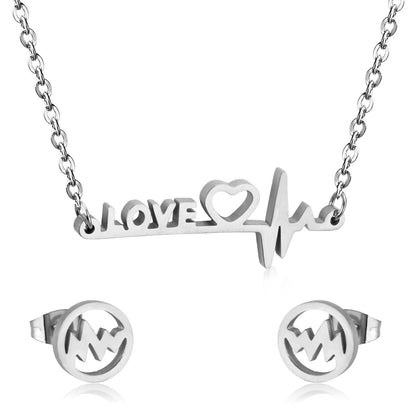 ASON 316L Stainless Steel Bridal Wedding Letters Love Jewelry Sets for Women Necklace Pendant Small Stud Earrings asonjewelry